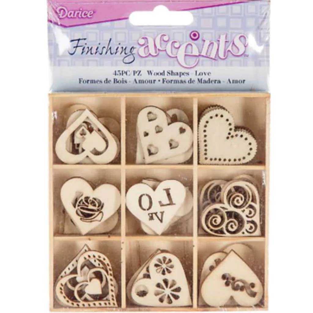 Finishing Accents Mini Laser Cut Wood Shapes Hearts Theme 