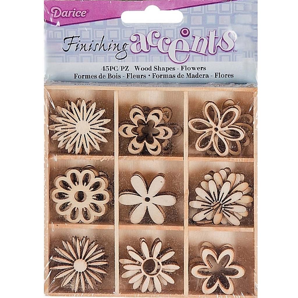 MINI LASER CUTS WOOD SHAPES FLOWER 45PC 