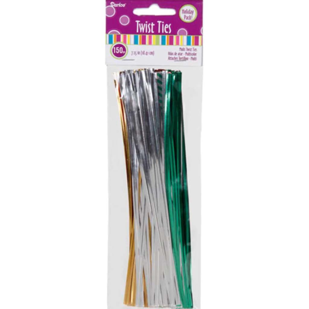 Twist Ties Metallic Christmas 150pcs 