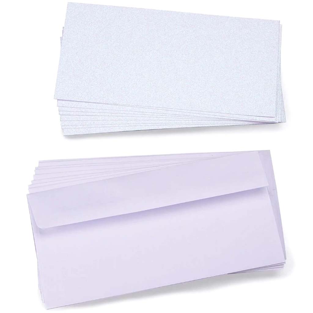 GLITTER PRINT CARD &amp; ENVELOPE WHITE 10PK 4X8IN 