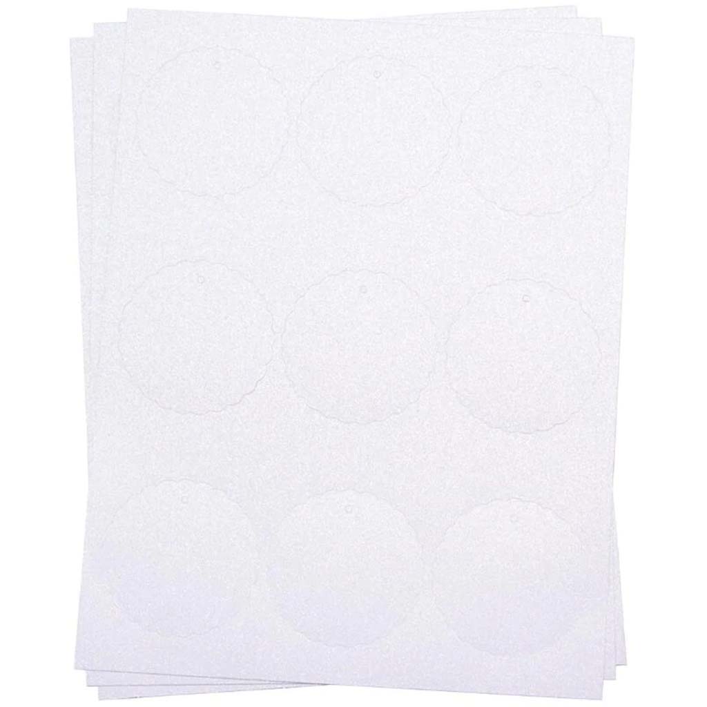 GLITTER PRINTS CIRCLE TAGS WHITE 27PCS 