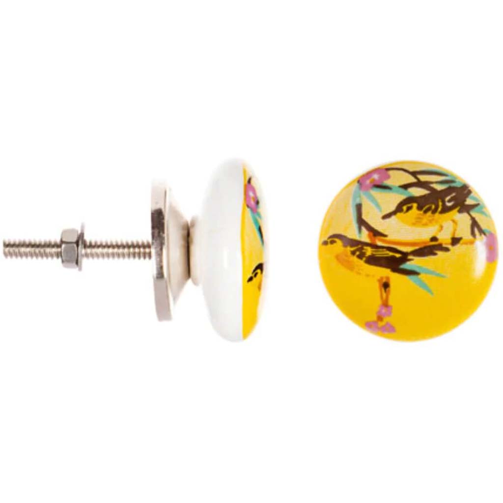 KNOB CERM YELLOW W DESIGN 