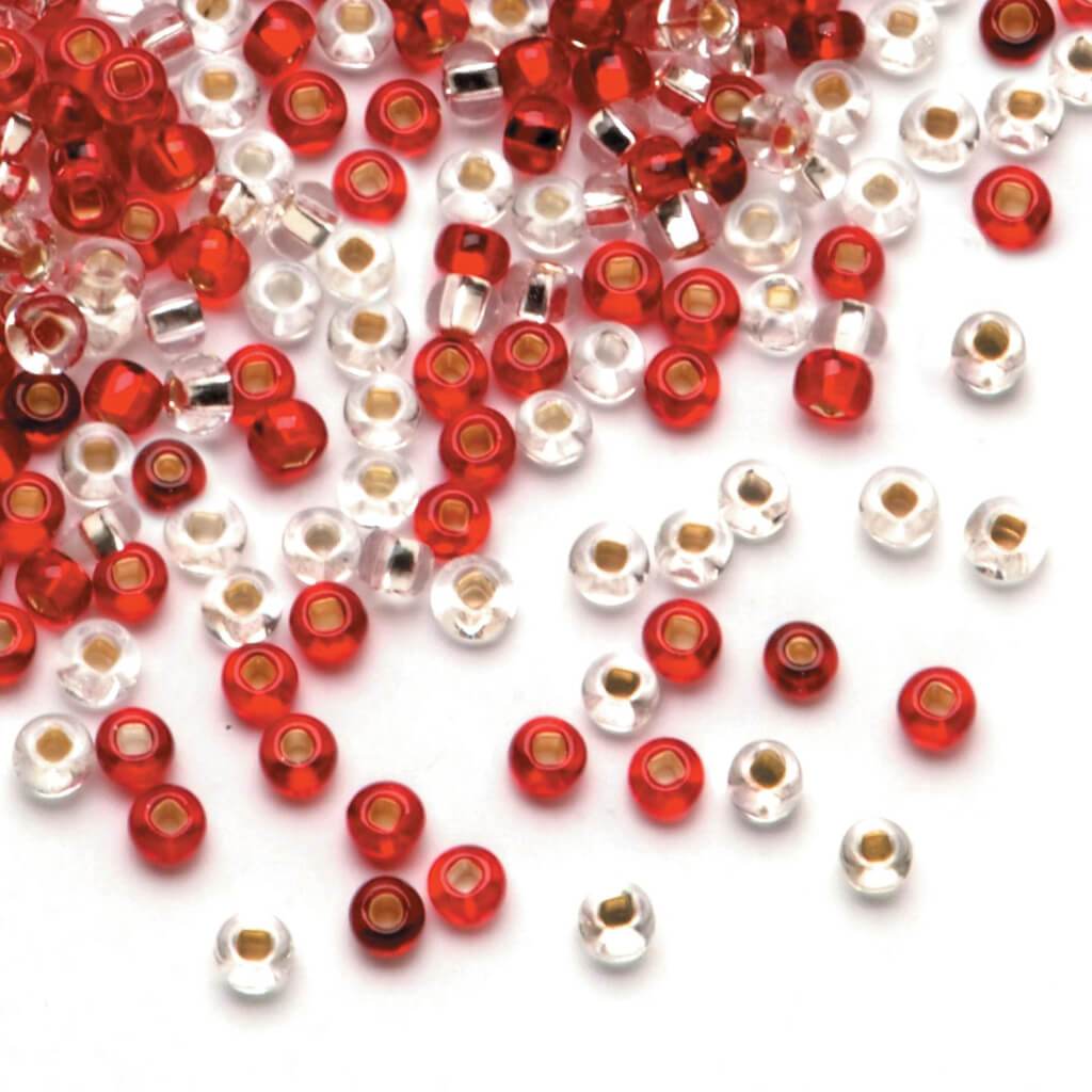 SEED BEAD RUBIES &amp; DIAMOND MIX 24G 