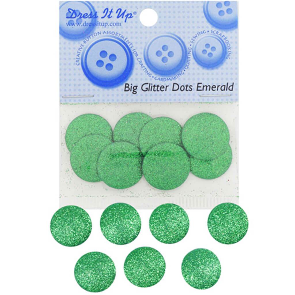 Button Big Glitter Dots Emerald