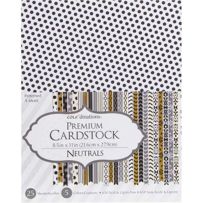 CARDSTOCK VALUE PACK SMOOTH PATTERNED NEUTRALS 25PK 8.5X11 