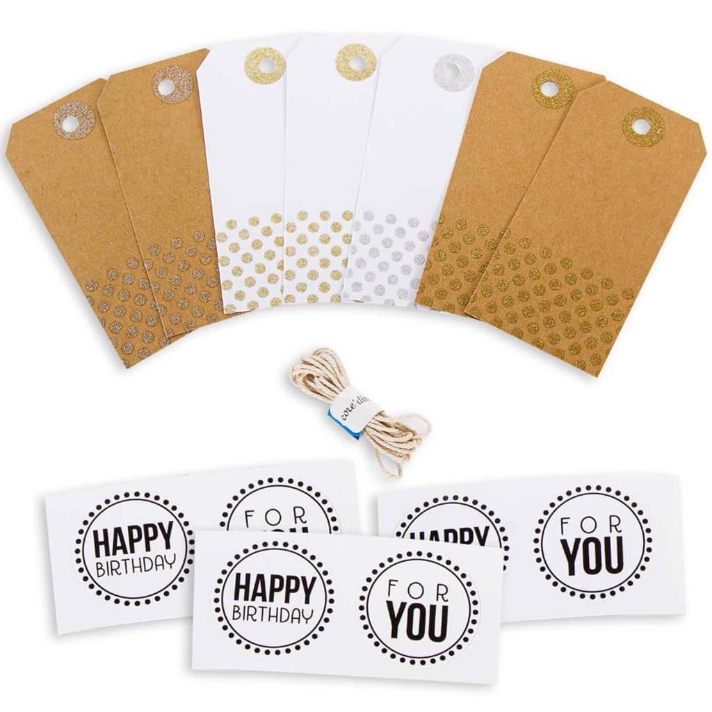 PAPER GIFT TAGS KIT GOLD &amp; SILVER GLITTER 