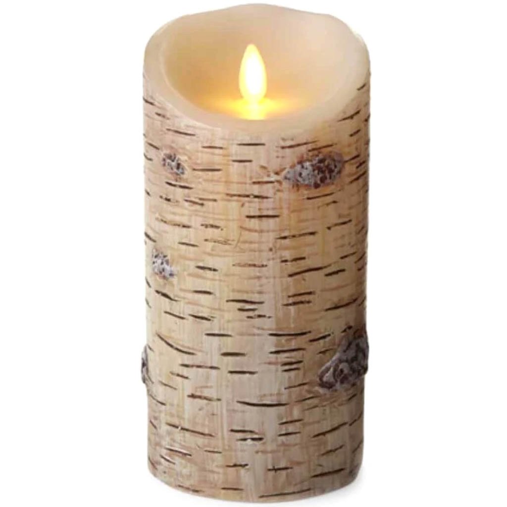 Luminara Flameless Pillar Candle Birch Bark 7 inches 