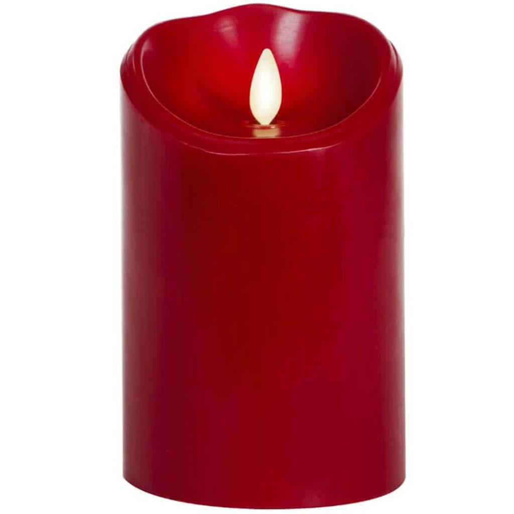 FLAMELESS CANDLE CINNAMN SCENT RED WAX CLASSIC PILLAR 5IN 