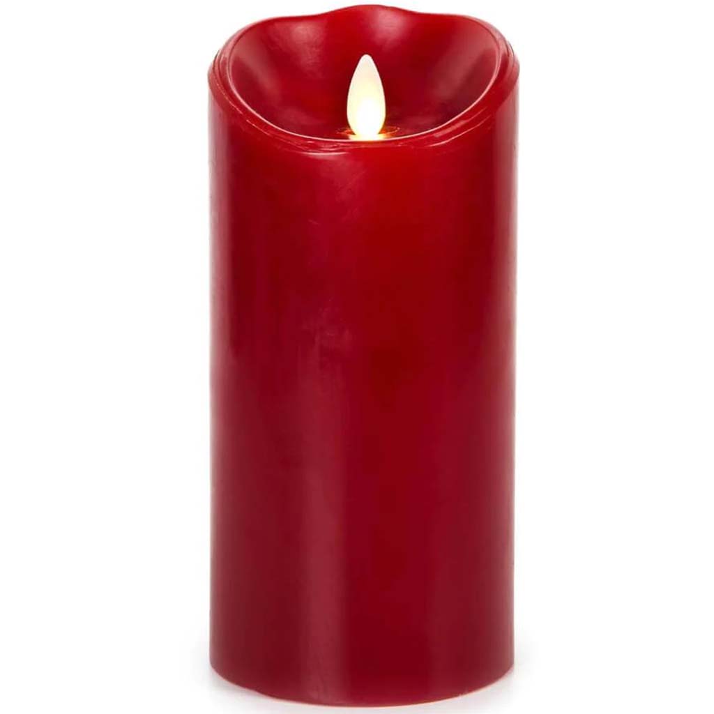 FLAMELESS CANDLE CINNAMN SCENT RED WAX CLASSIC PILLAR 7IN 