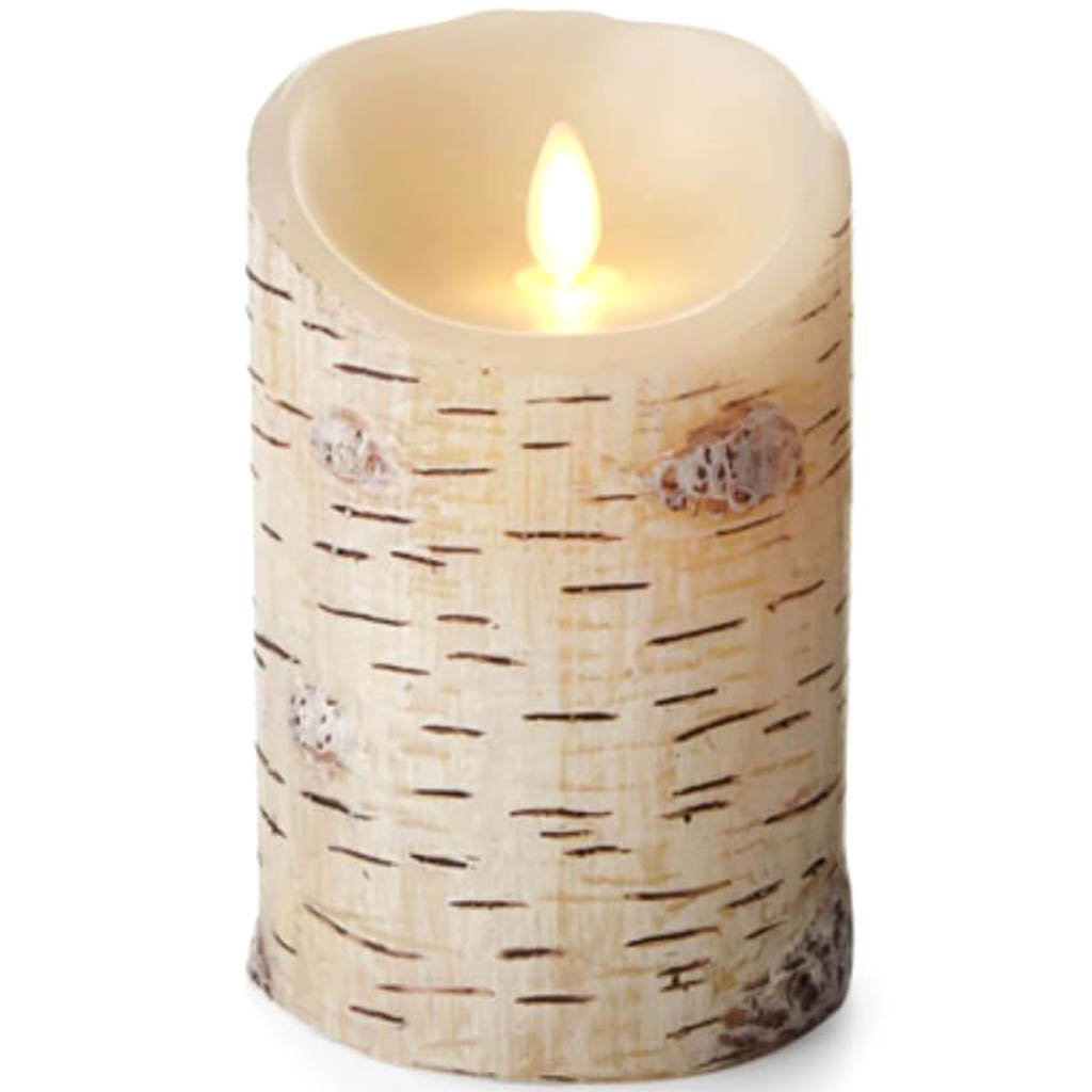 Luminara Flameless Pillar Candle Birch Bark 5 inches 