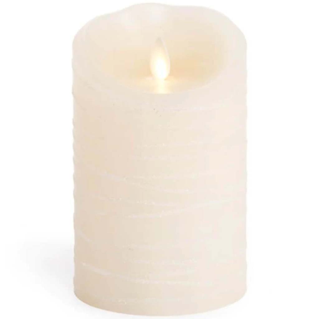 FLAMELESS CANDLE IVORY GLITTER RIBBON 5IN 