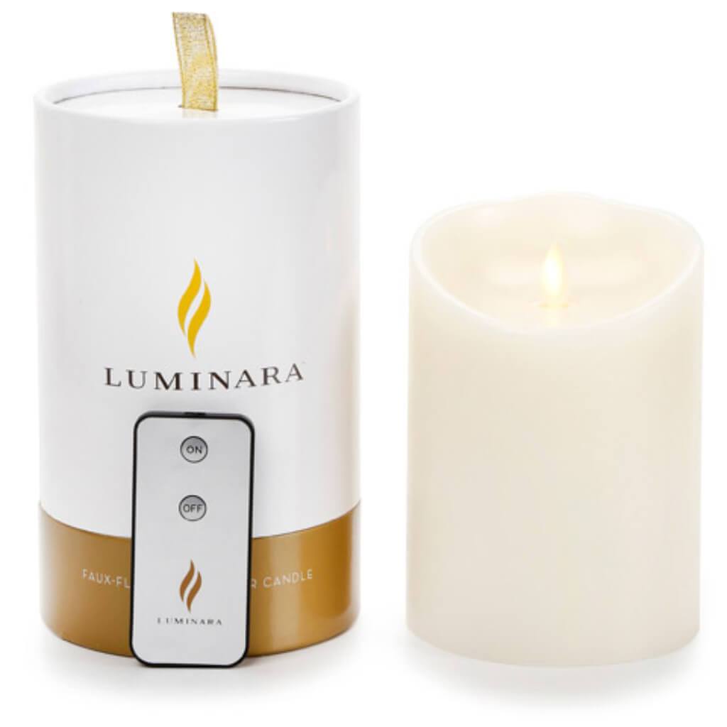 FLAMELESS CANDLE OCEAN BREEZE SCENT IVORY WAX PILLAR 5IN 