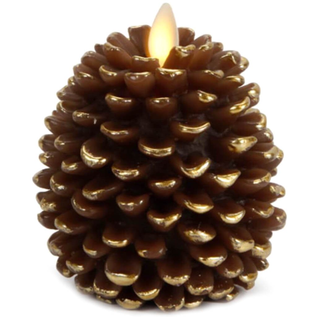 Luminara Flameless Pine Cone Shape Candle Brown with Gold Accents 