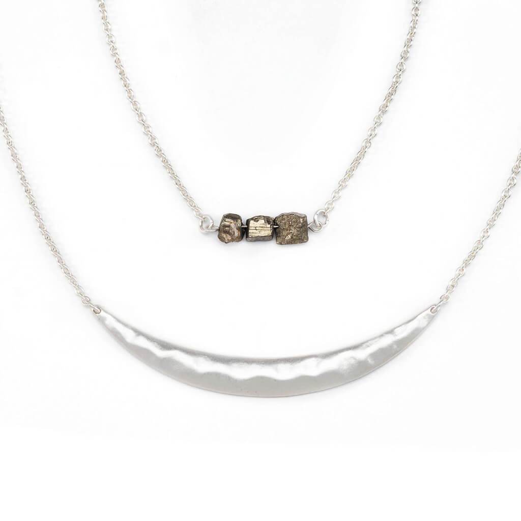 NECKLACES PYRITE CRSNT SLV 2PC 