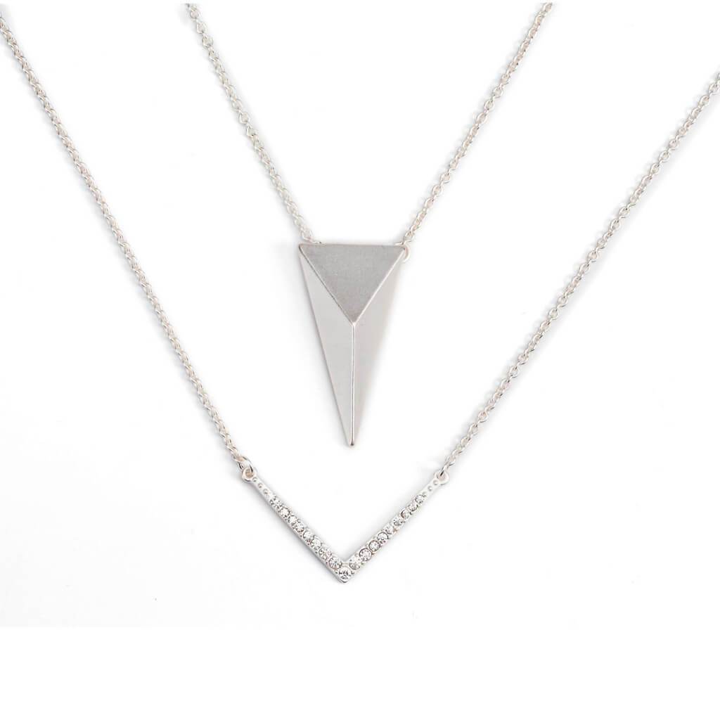 NECKLACES TRIANGLE PYR SLV 2PC 