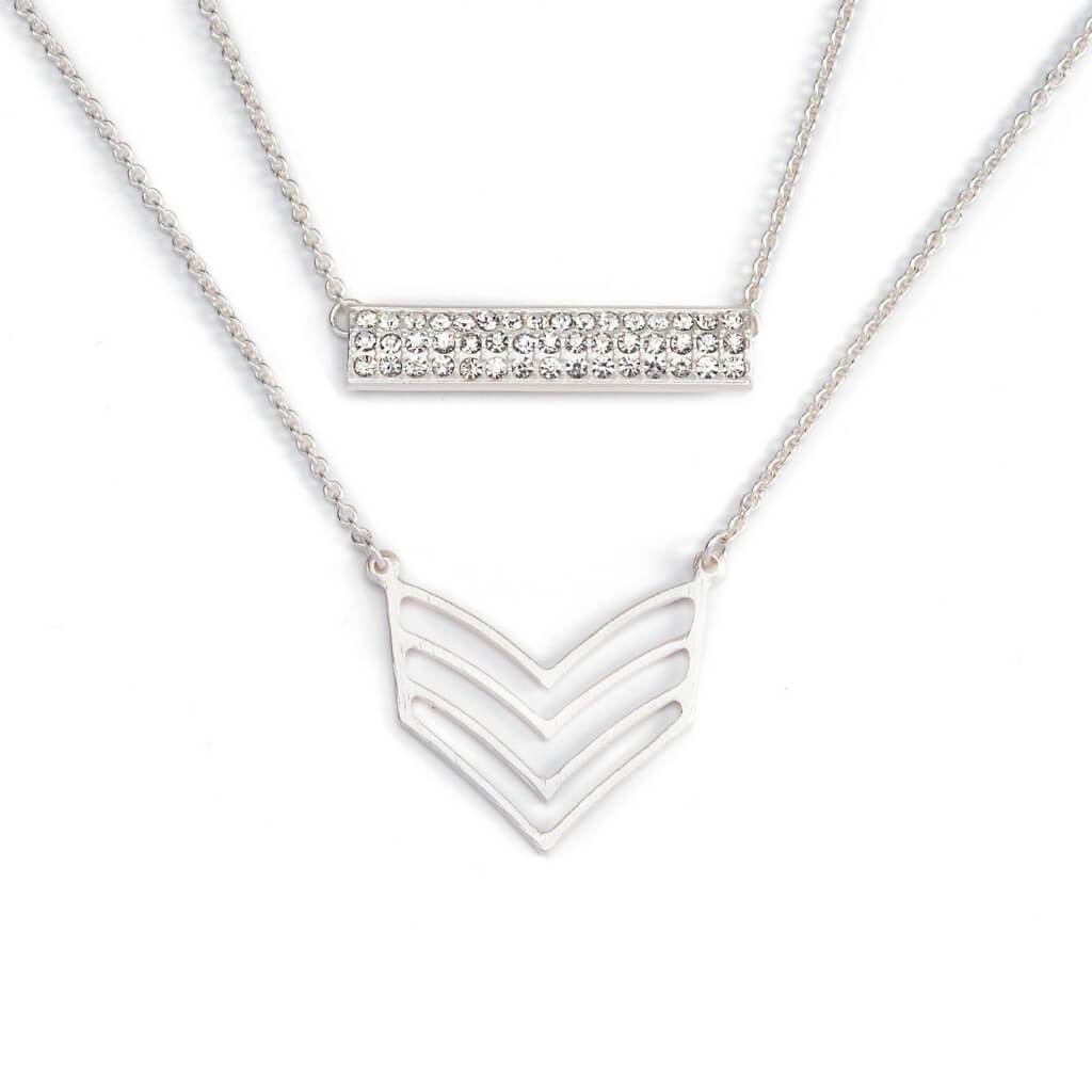 NECKLACES BAR CHEVRON SLVR 2PC 