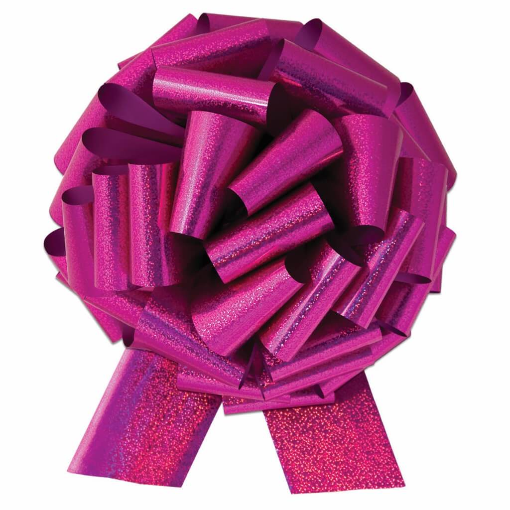 14" XL PULL BOW HOT PINK HOLO. 