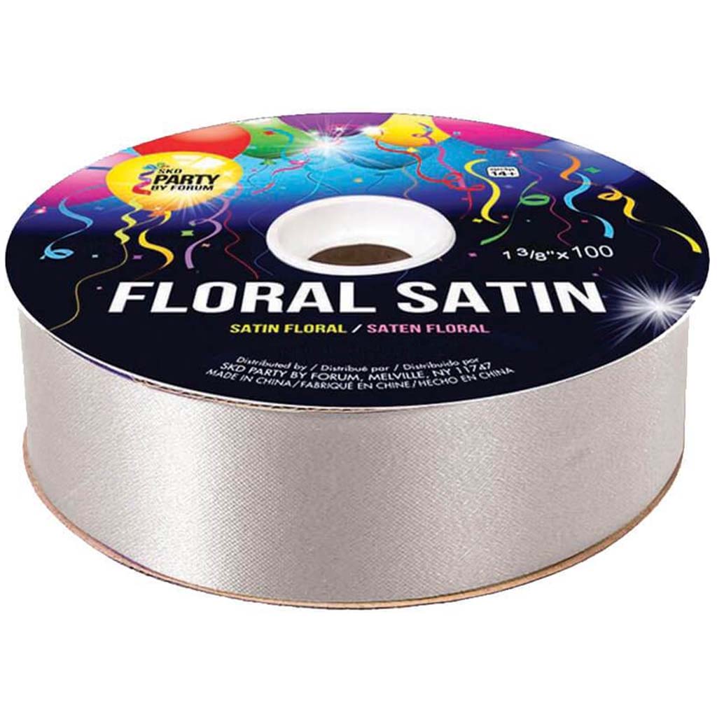 #9 FLORAL SATIN RIBBON SILVER 