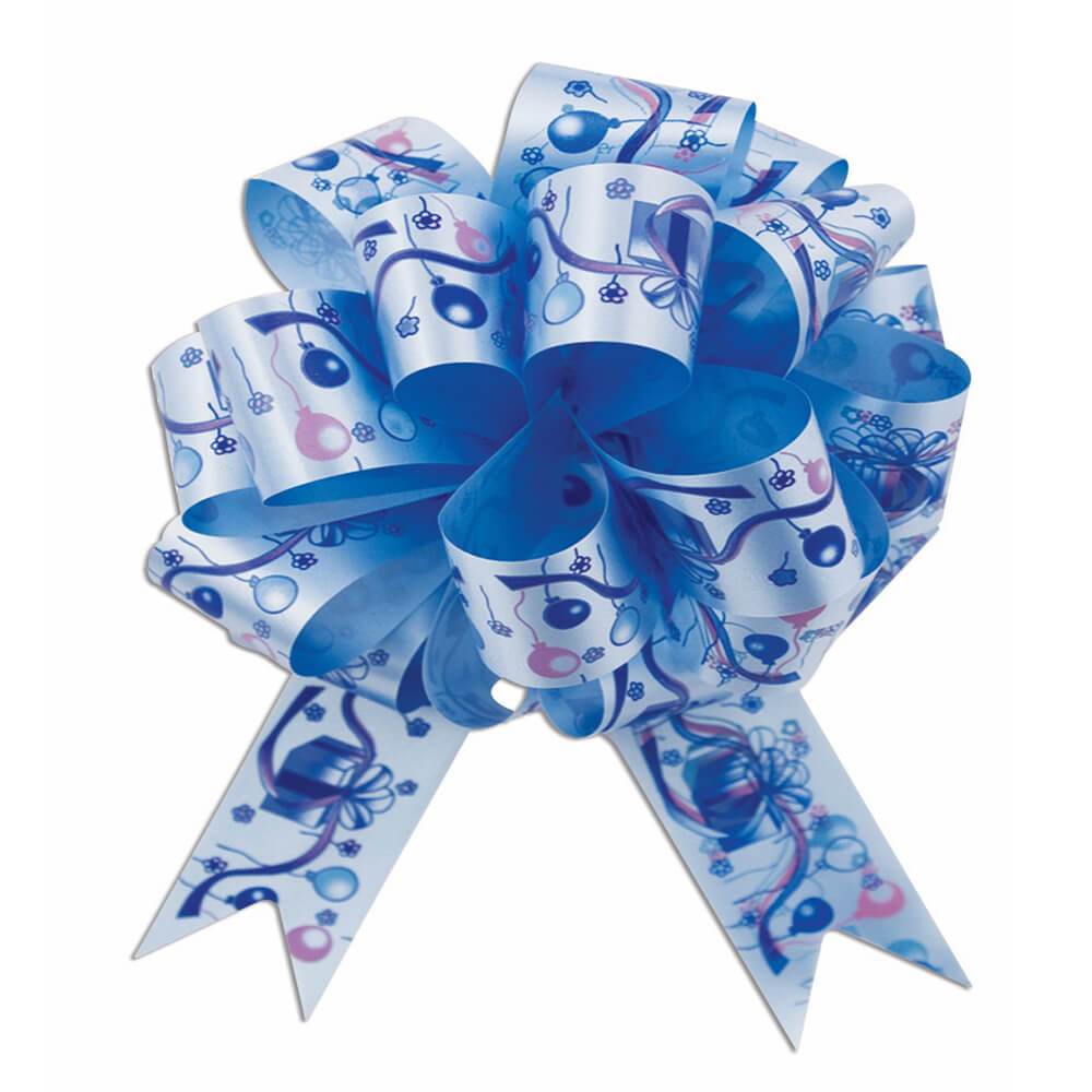 #40 PULL BOW PRINTED BEAR BLUE 