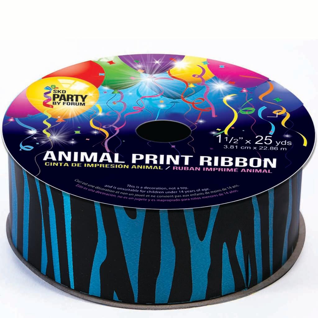 #40 Zebra Black and Teal Ribbon 25yd