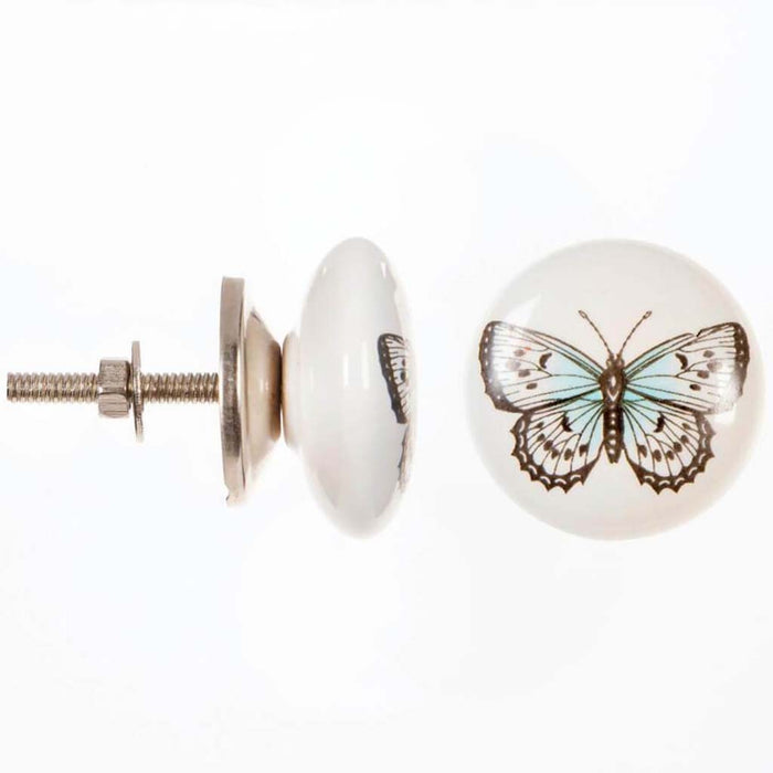 KNOB CERM BUTTERLFY WHITE 