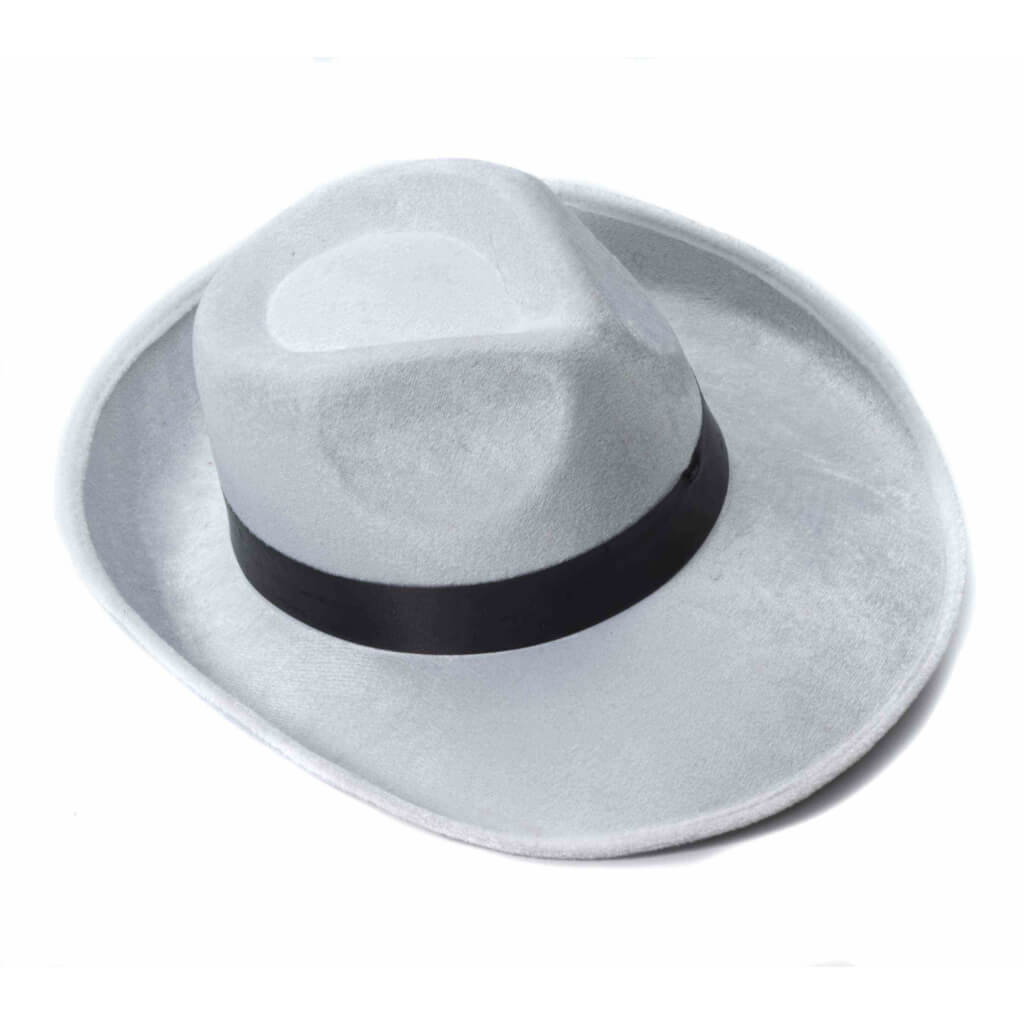 White Velvet Fedora Hat with Black Band