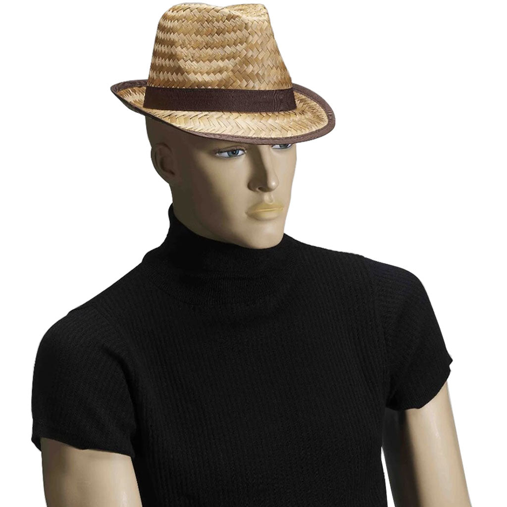 Brown Band Summer Straw Fedora Hat