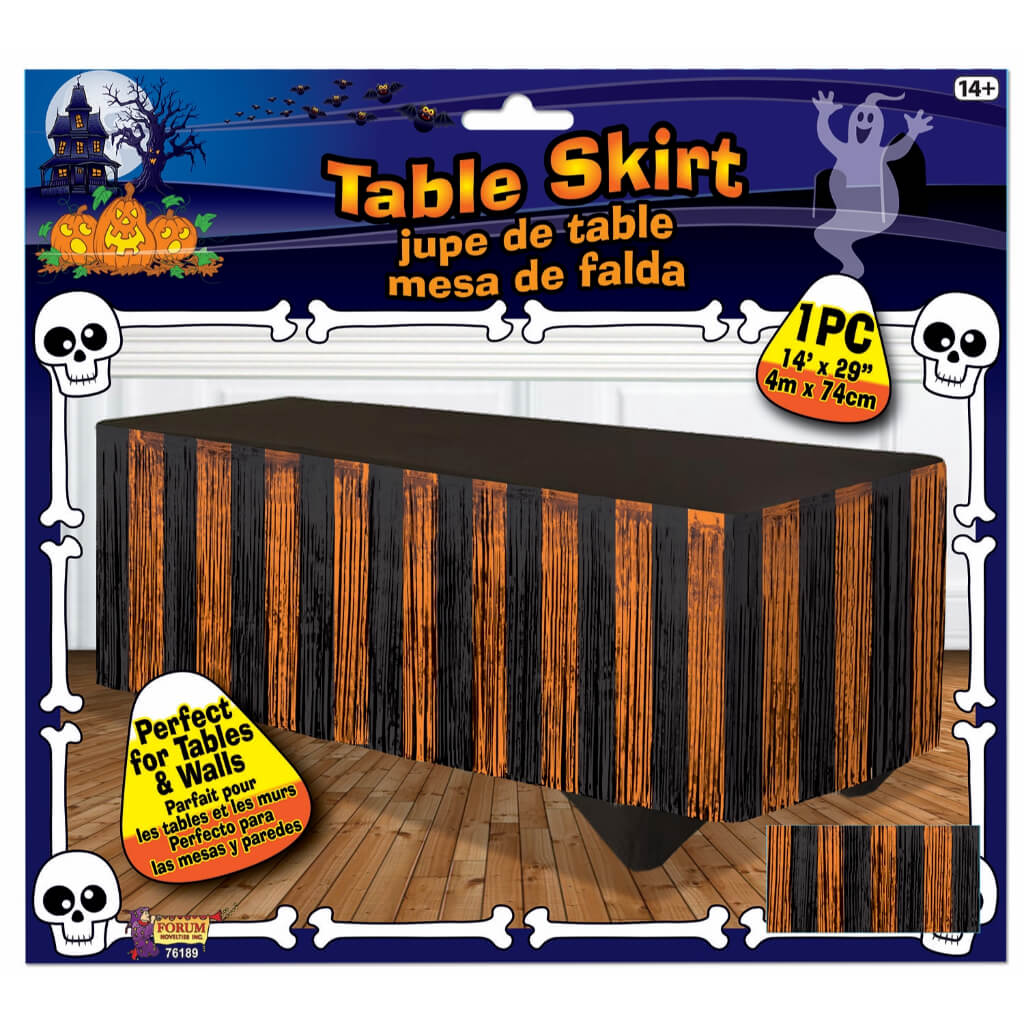 TINSEL TABLE SKIRT ORNG/BLK - 14FTX 29IN 