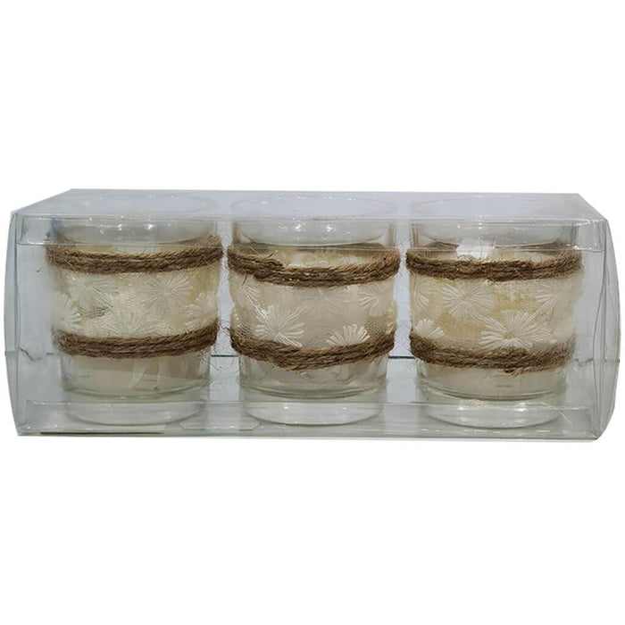 Glass Tealight Jute Rope Tulle Lace & Daisy 2.2in x 2.6in