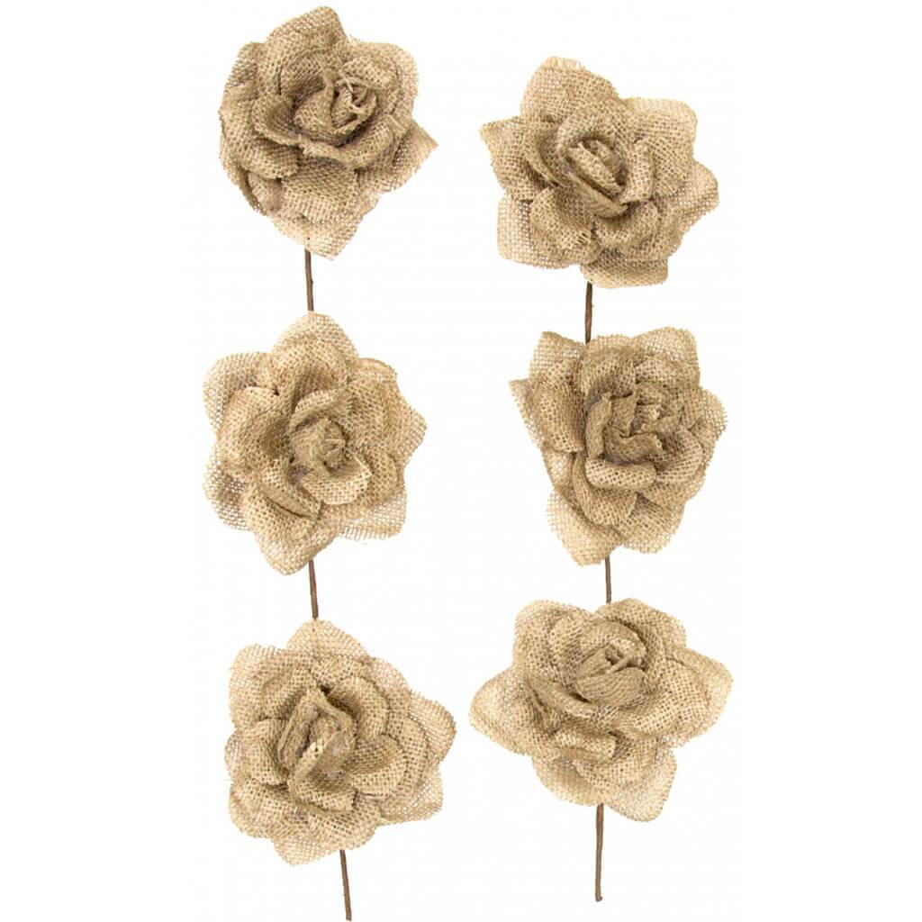 Burlap Roses 4in Natural 6pcs