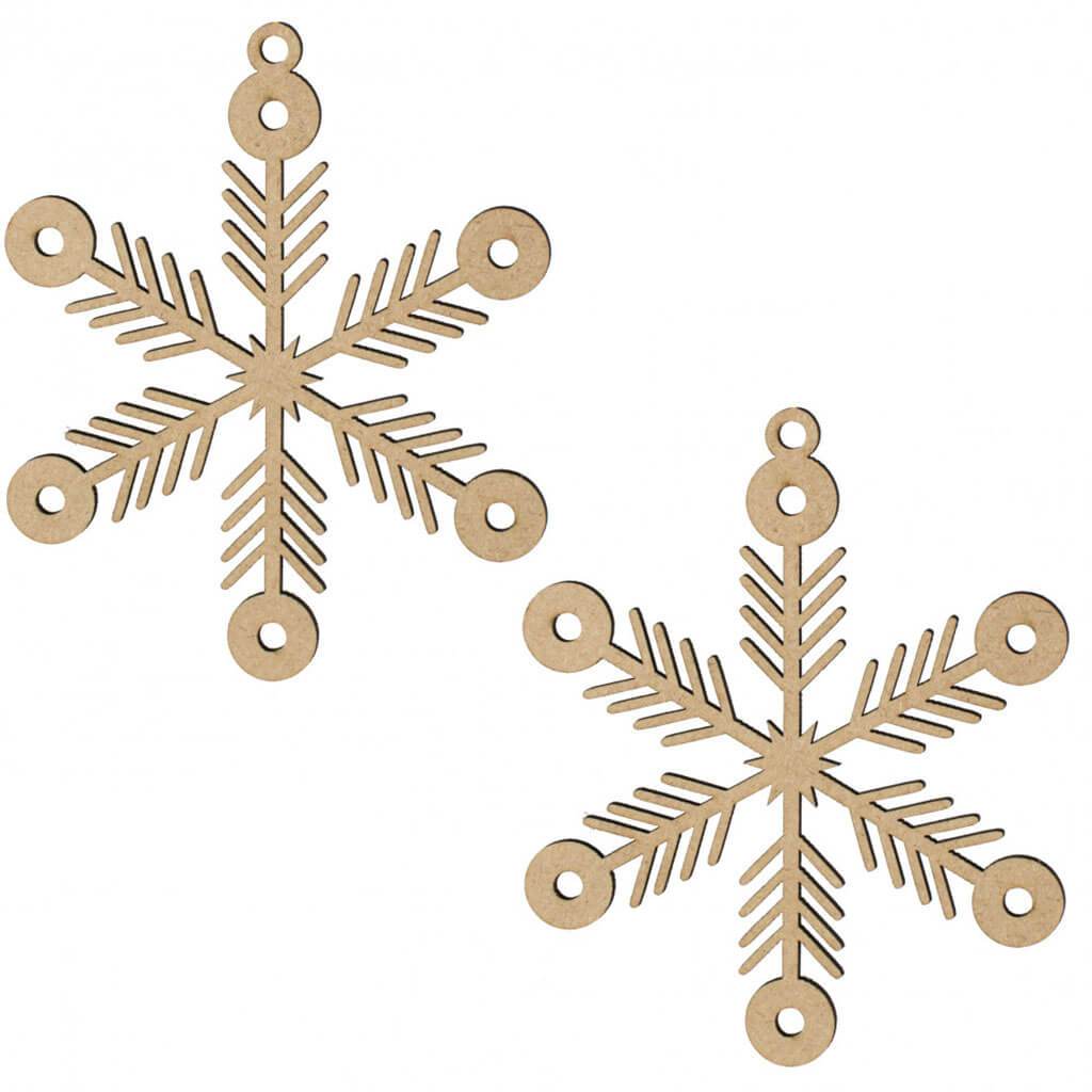 Wooden Cut Ornament Arrow Snowflake 4in Set of 2