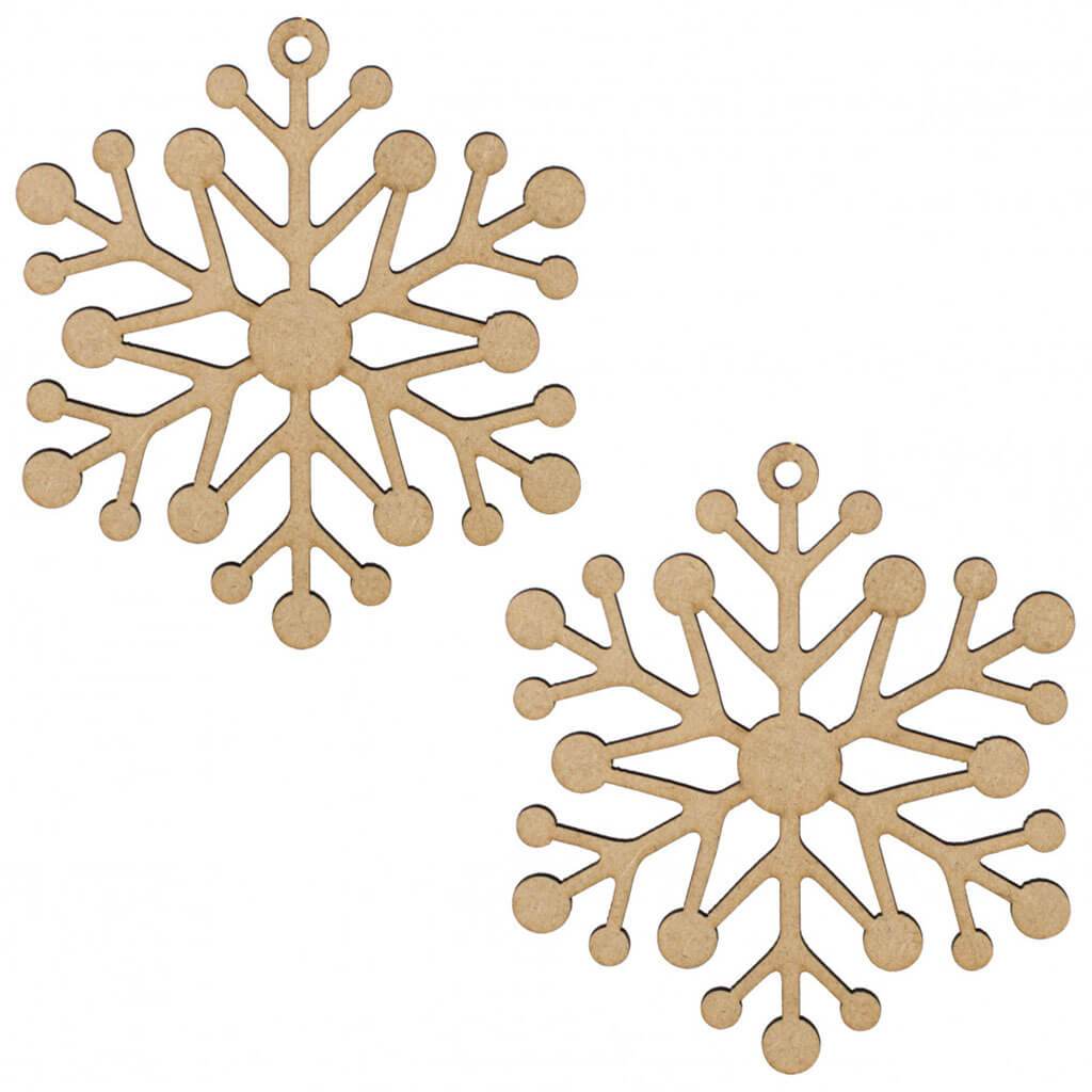 Wooden Cut Ornament Snowflakes 4in Set of 2