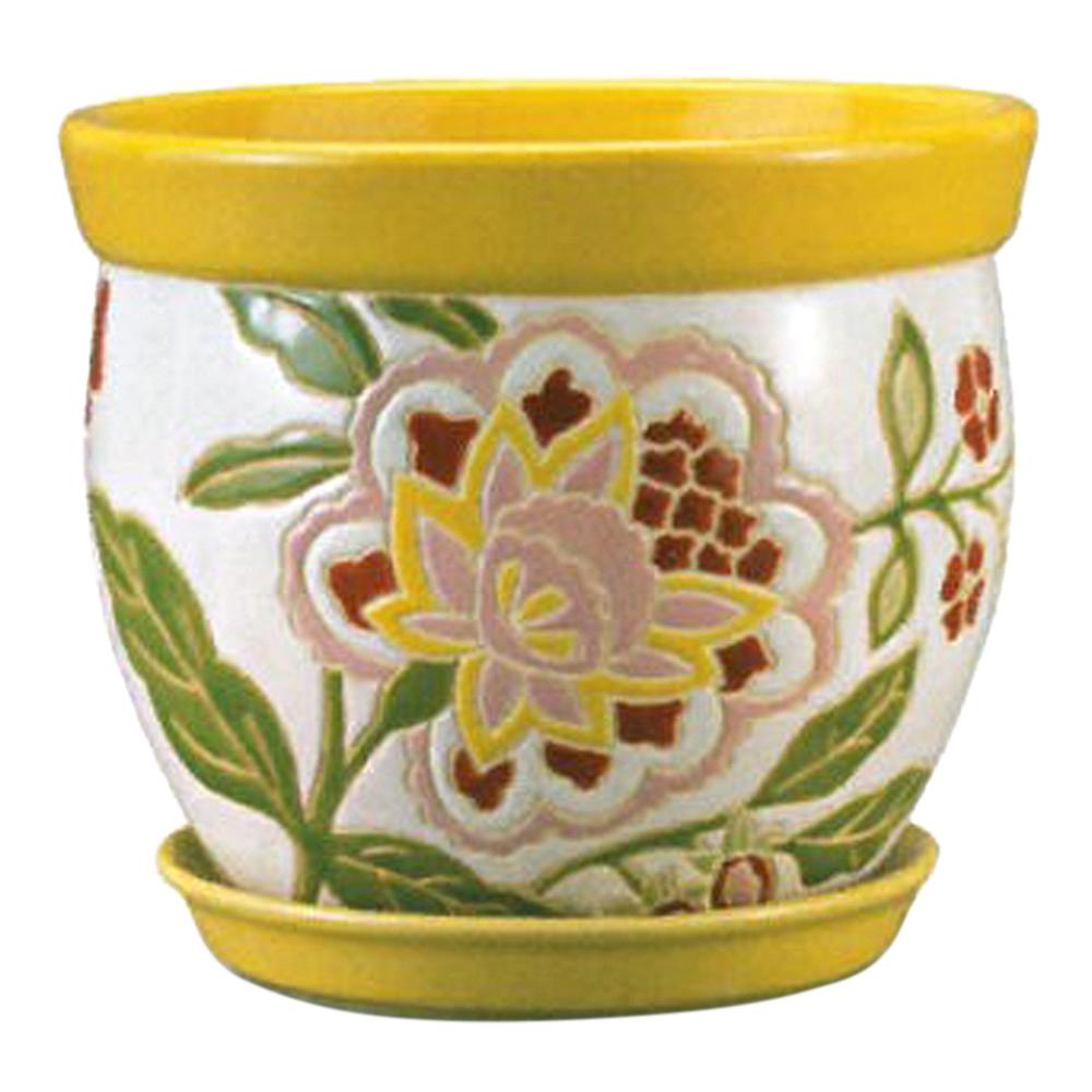 Rainbow Floral Pot Lemon Drop 12.25in 