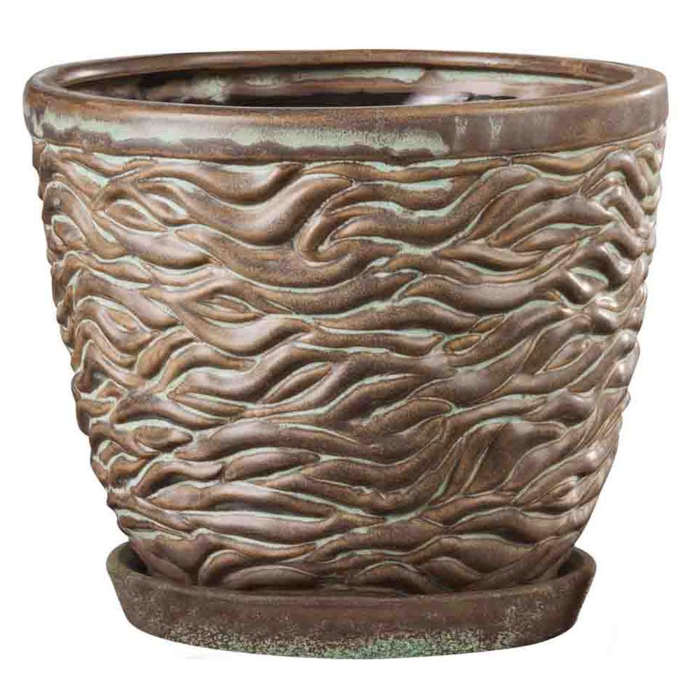 Wrinkle Cup Pot Copper Patina 7in 
