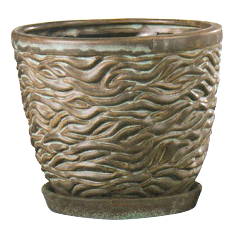 Wrinkle Cup Pot Copper Patina 8.75in 