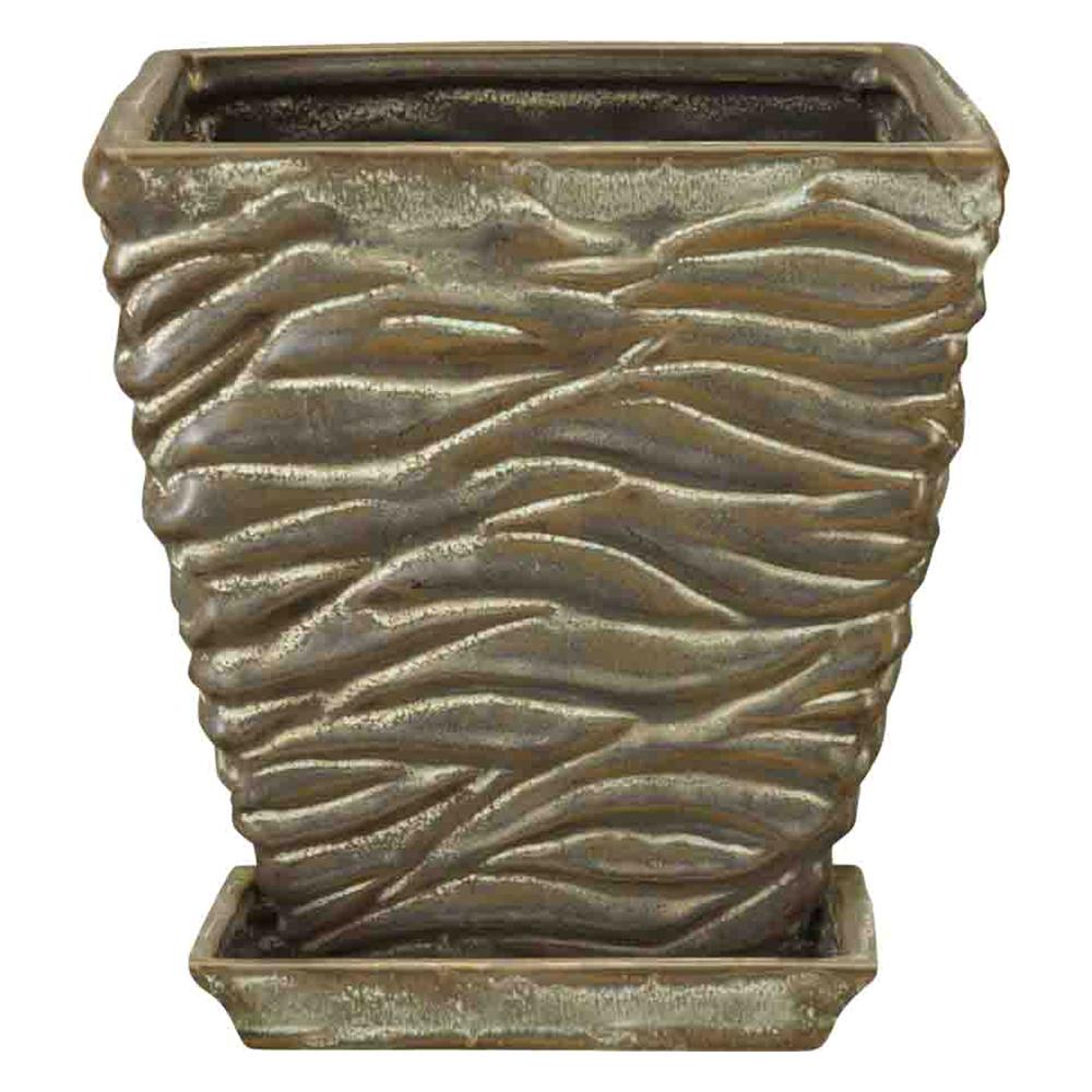 Wrinkle Square Pot Copper Patina 6.25in 