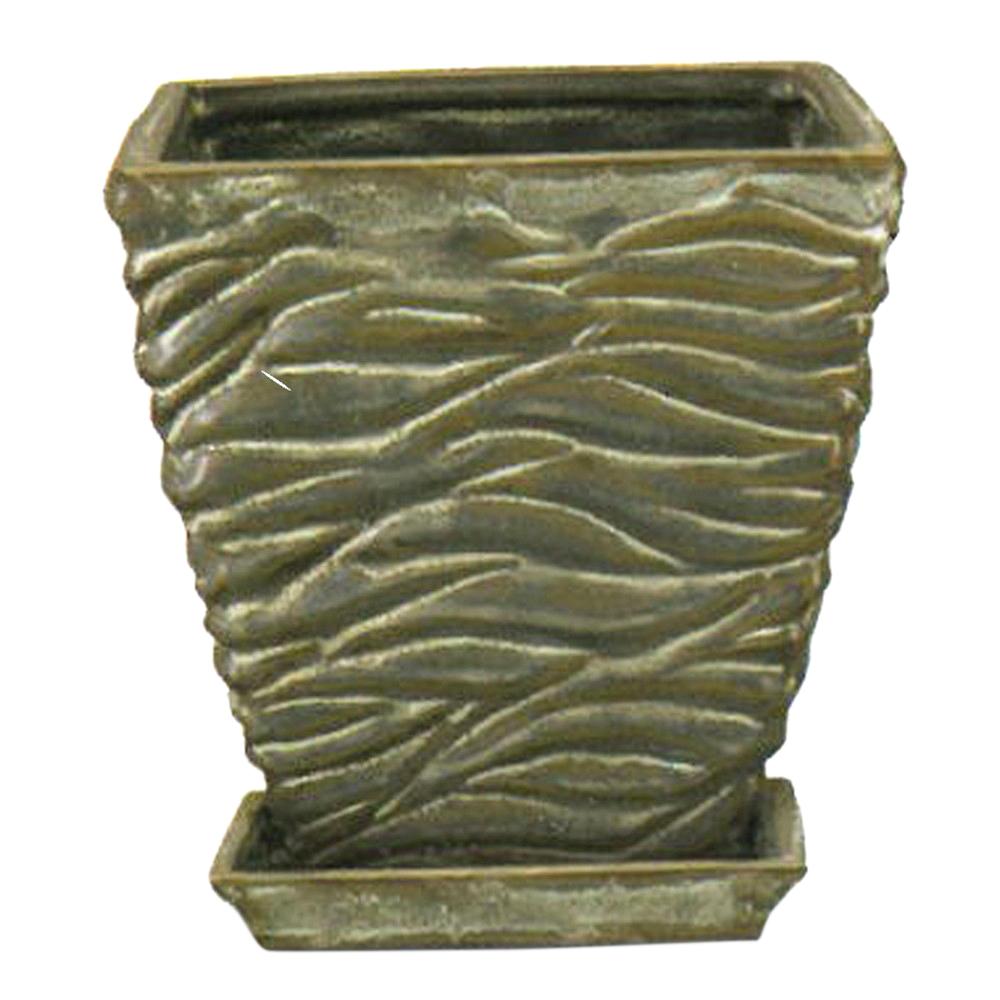 Wrinkle Square Pot Copper Patina 7.75in 