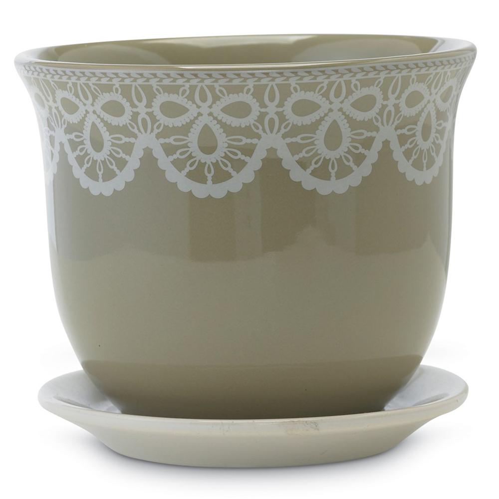 Lacey Cottage Pot 5.75in Beige &amp; White 