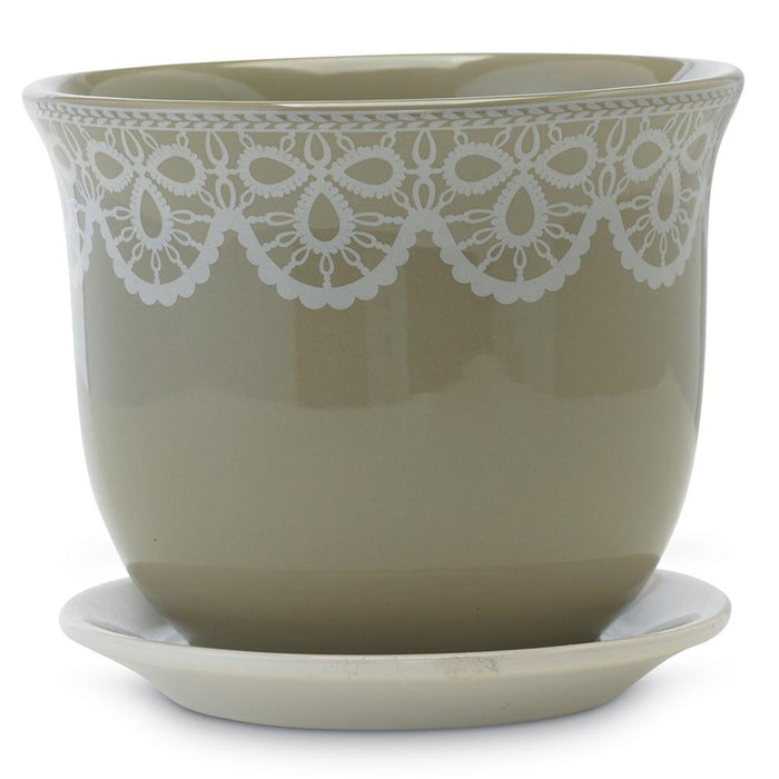 Lacey Cottage Pot 5.75in Beige & White 