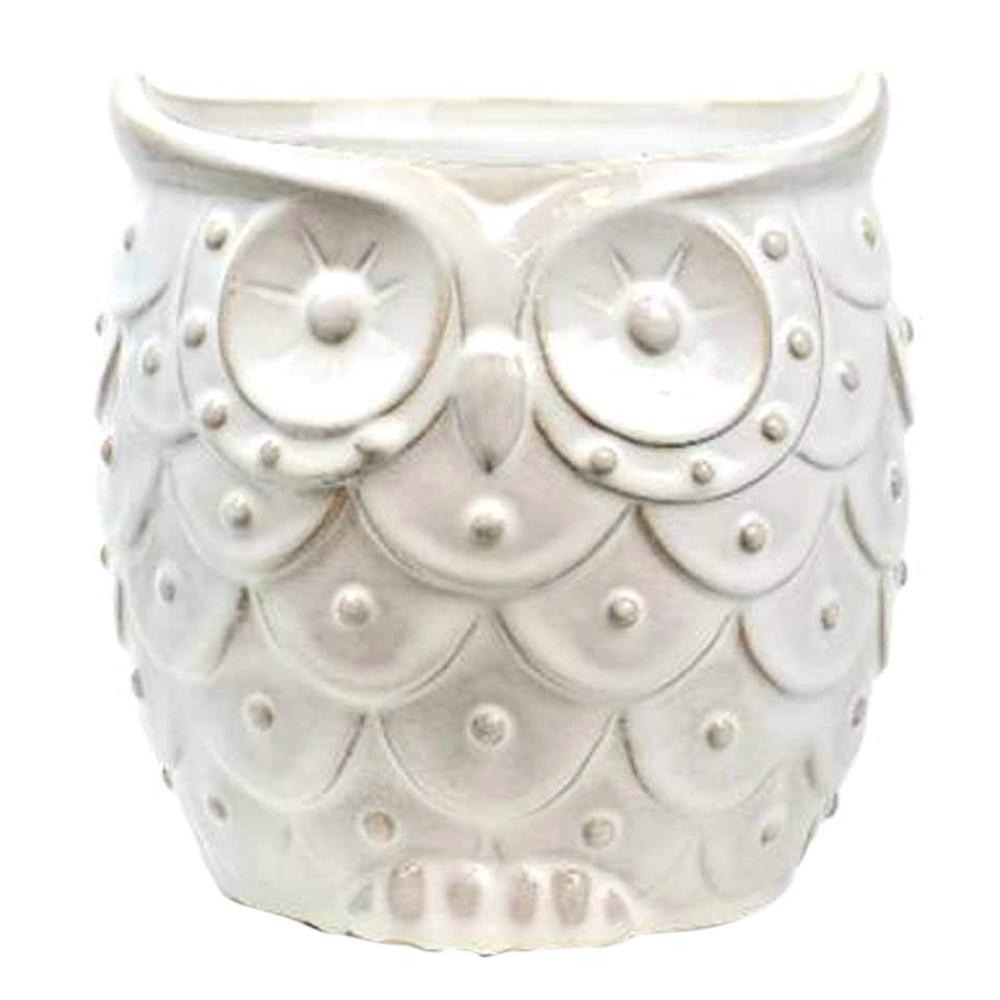 Whimsical Owl Planter White 7.25in 