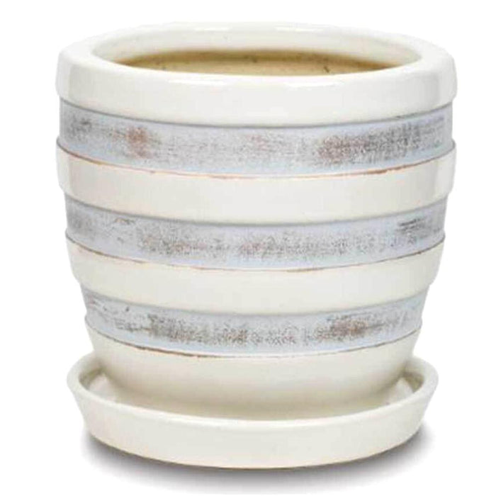 Distressed Banded Cup Pot Turkish Blue 5.5in 