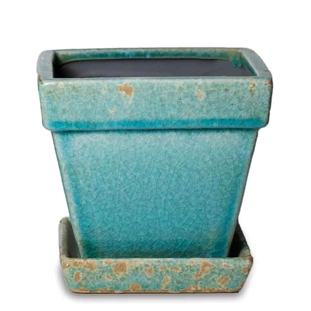 Caspian Square Pot 7in Antique Aqua 