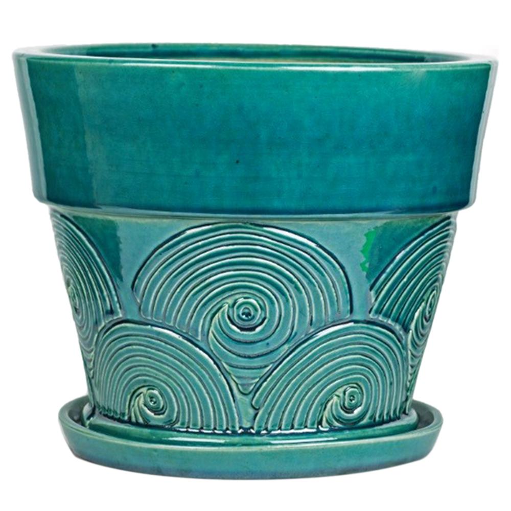 Ocean Flower Pot Aqua Crackle 8.67in 