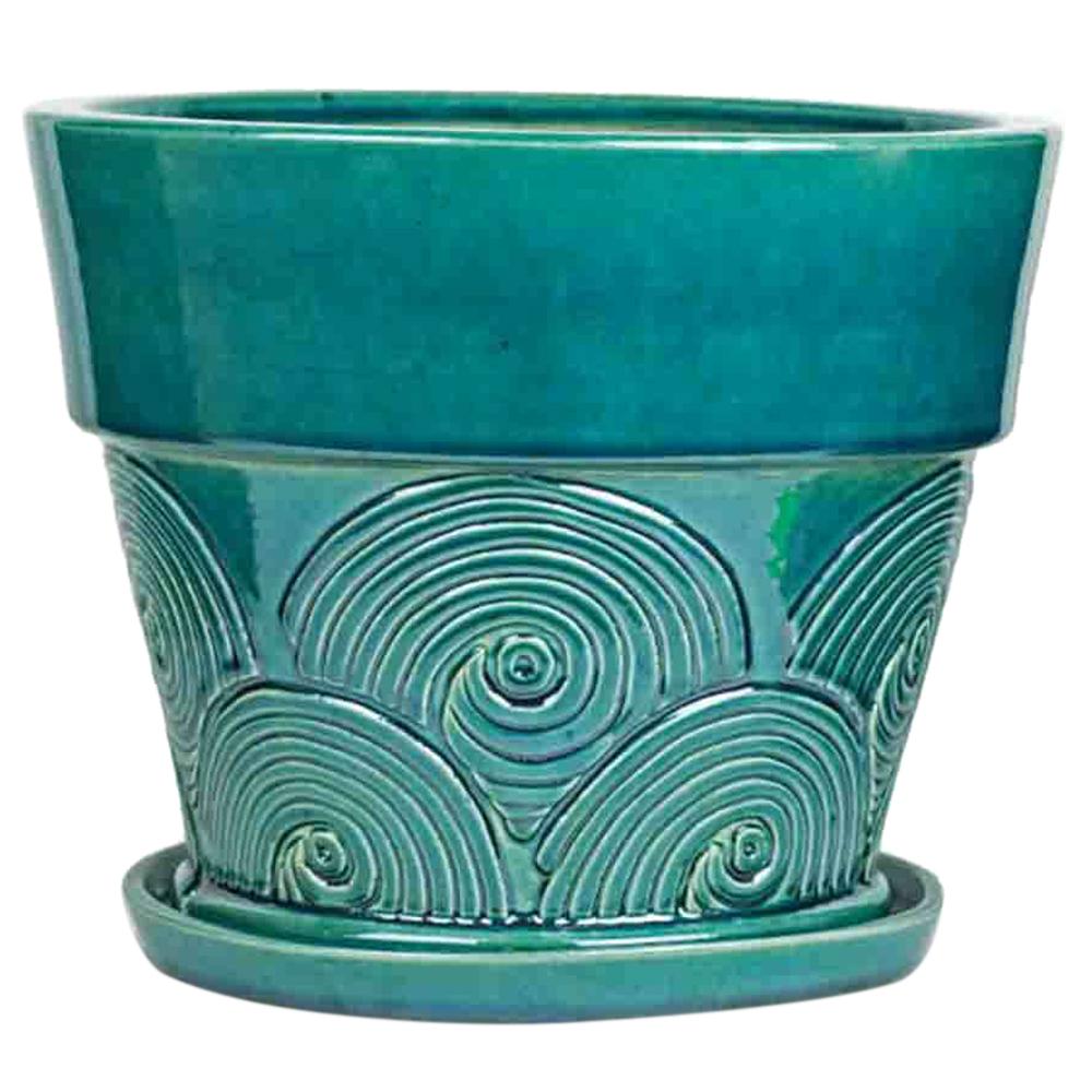 Ocean Flower Pot Aqua Crackle 6.3in 