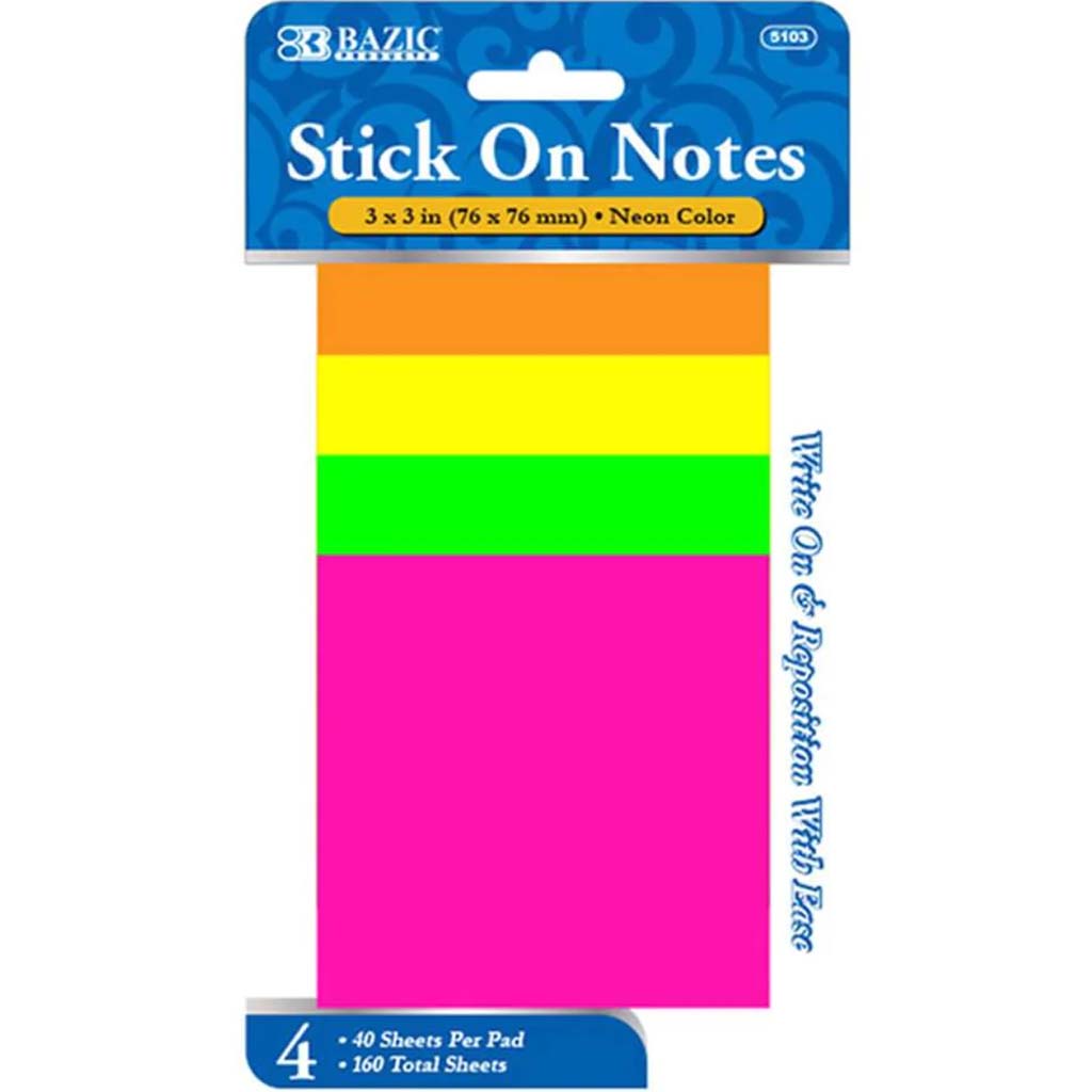 Stick On Notes Neon 3in x 3in 