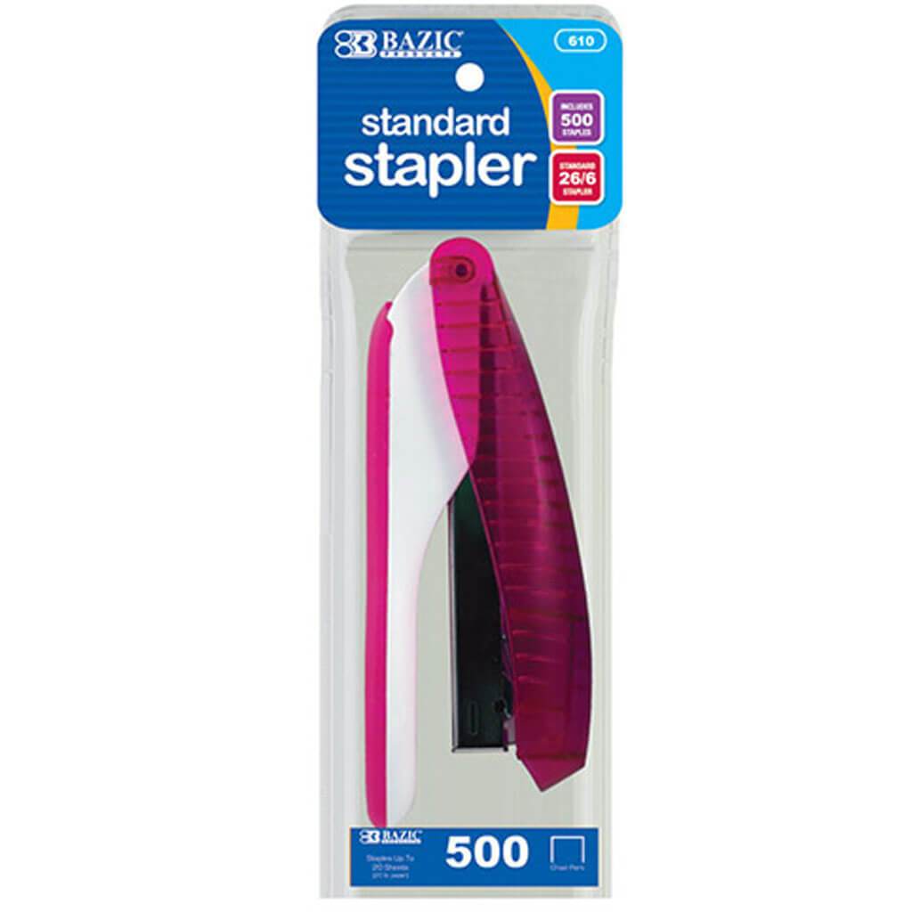 Trans Stand Desktop Full Strip Stapler with 500ct Staples Pink