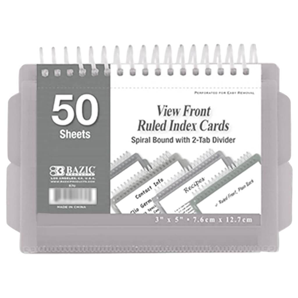 Bazic Ruled White Index Card, View Poly Spiral Bound with 2-Tab Divider 3in x 5in 50ct