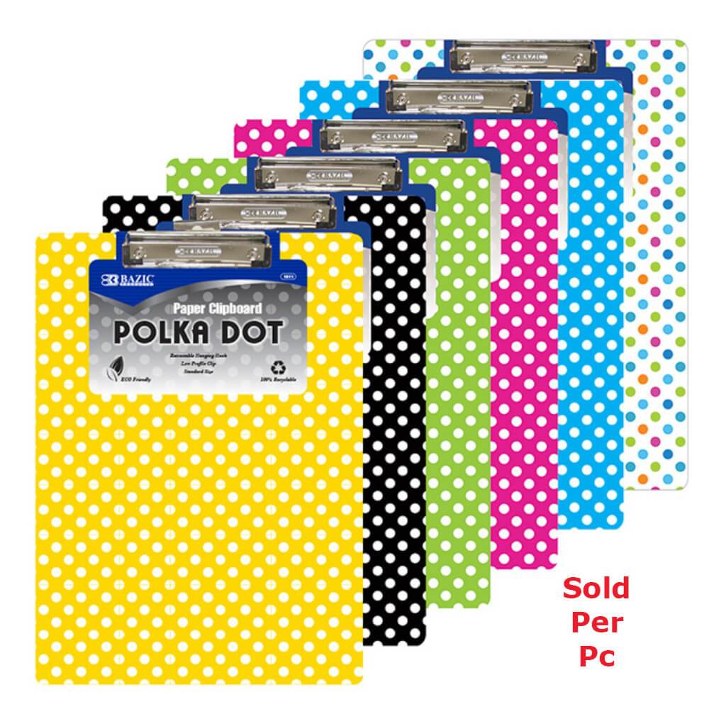 Polka Dot Paperboard Clipboard With Low Profile Clip