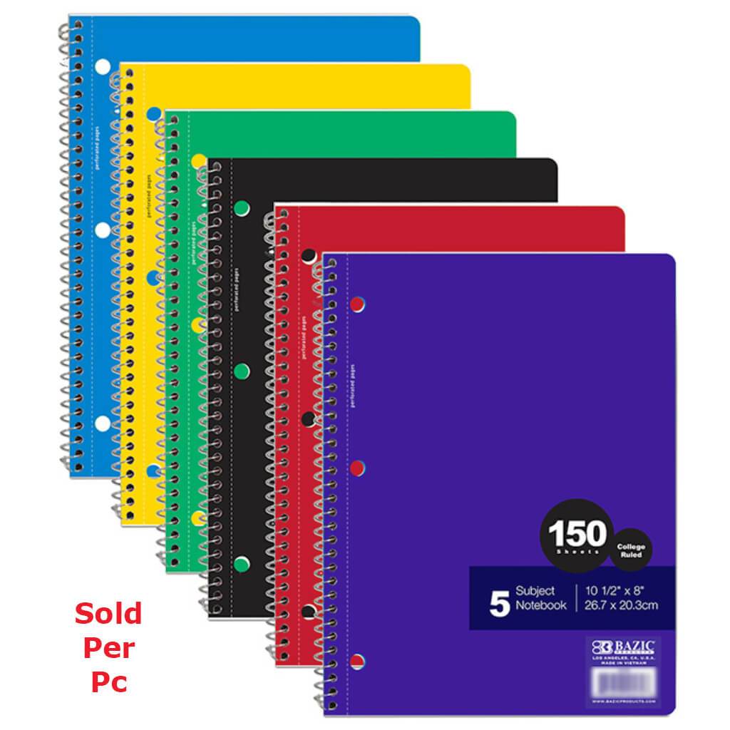 Bazic Spiral Notebook 5-Subject 150ct