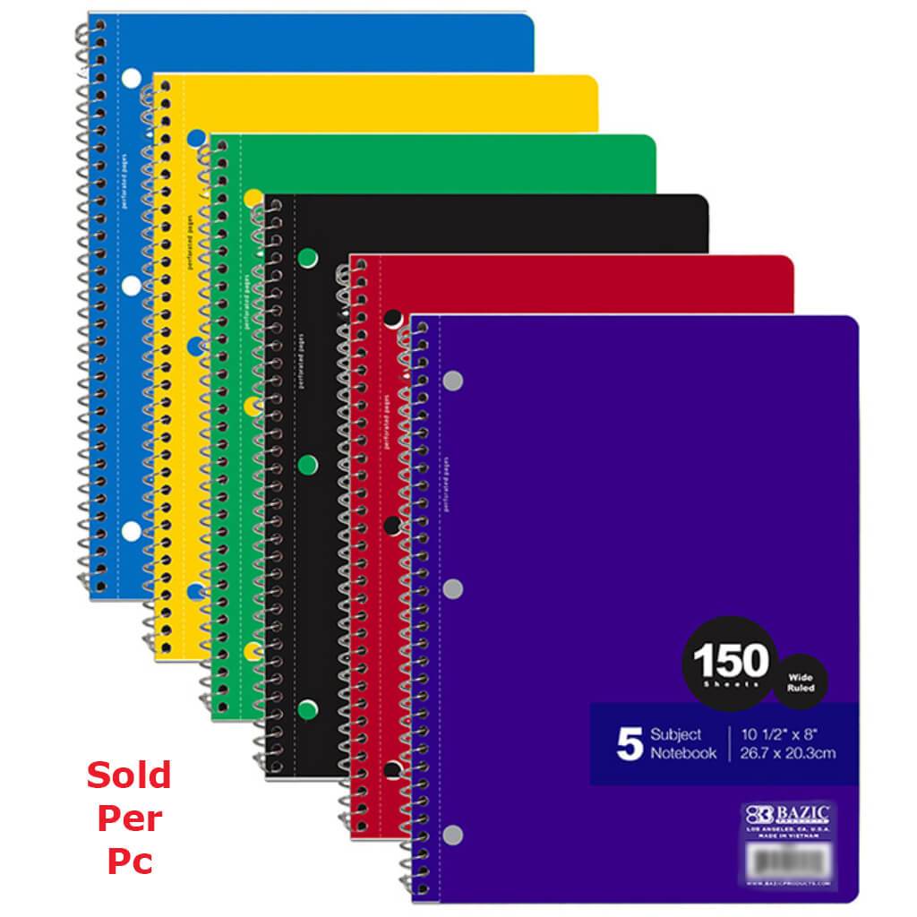 Bazic Notebook Spiral W/R 5-Subject 150ct